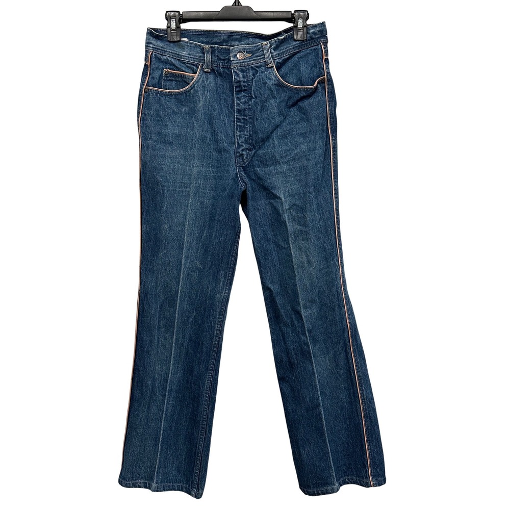 Vintage Viceroy Womens‎ Blue Denim Flare Jeans with Orange Stitching Size 28 x29